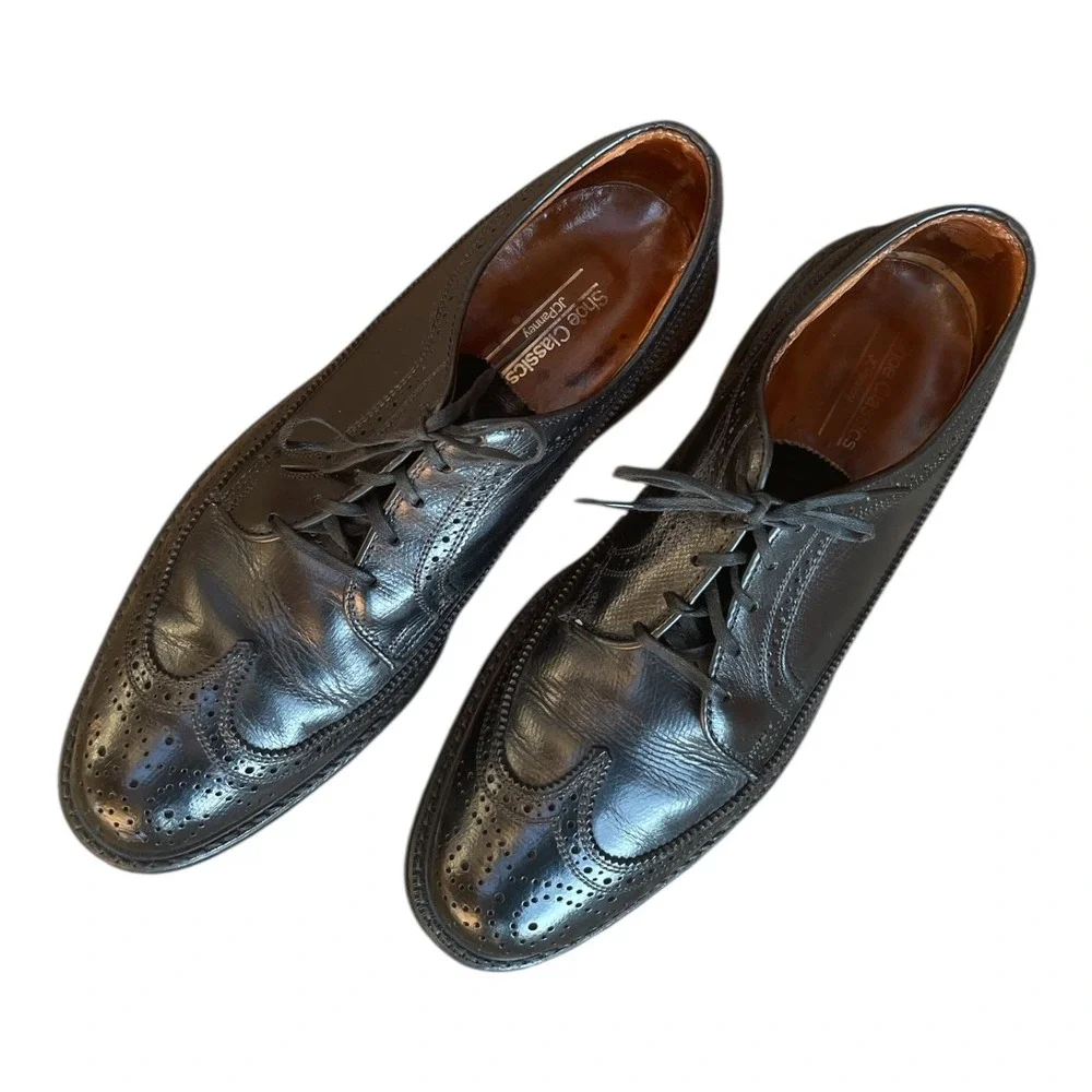 Vintage JC Penney Classics Dress Shoes Sz 9.5 D O'Sullivan Black‎ Oxford Wingtip